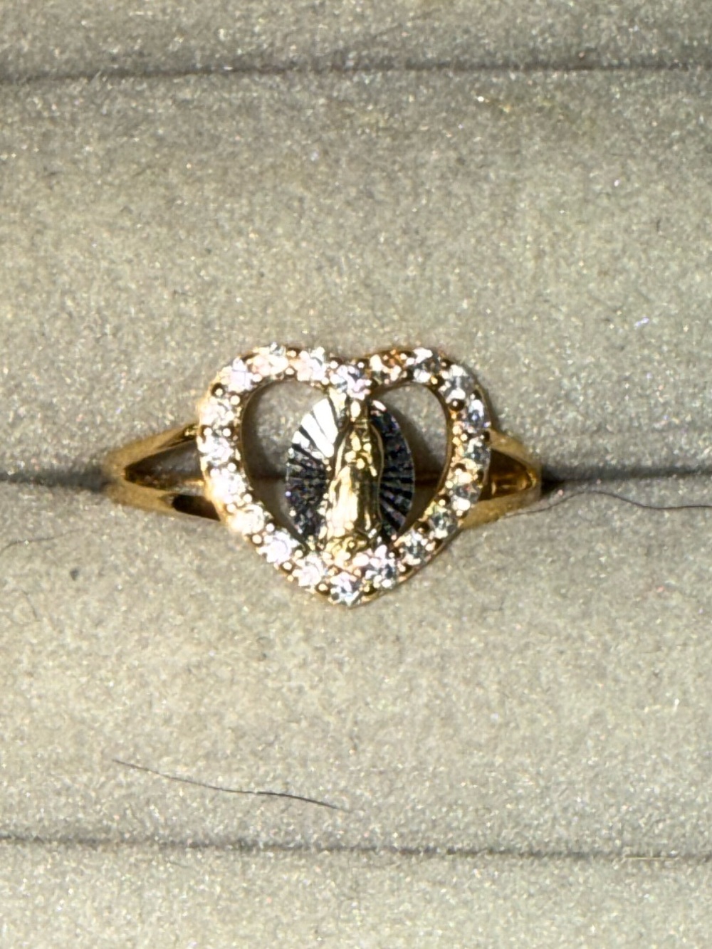 Gold Heart Virgin Mary Ring with Crystal Halo - Gold